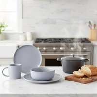 Service de table contemporain en grès gris |   Assiettes, bols et tasses |   Céramique de qualité supérieure |   Compatible micro-ondes et lave-vaisselle |   Anti-fuite