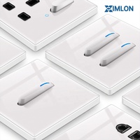 XIMLON OEM/ODM Interrupteur mural à touches de piano à réinitialisation automatique avec panneau en verre trempé, indicateur LED bleu, 1, 2 ou 3 gangs, CE, pour maison et hôtel