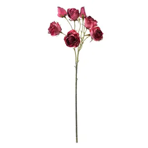 Flores artificiais vintage nórdicas, rosas de seda com haste única, 9 cabeças, decoração para casamento