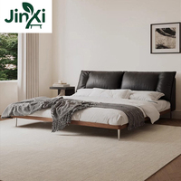 Lit King Size en Cuir Véritable Minimaliste Italien 2 * 2 Mètres Grand Lit Plateforme Tatami avec Tête de Lit Capitonnée Remplissage en Duvet
