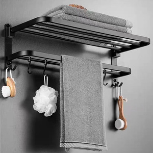 Modern Stainless Steel Single Foldable <strong>Bath</strong> Towel <strong>Rack</strong> Polish <strong>Black</strong> Painting Finish for Home or Hotel Use - Product Image 1