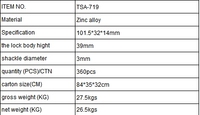 Serrure à combinaison TSA 3 chiffres de haute qualité TSA-719 en alliage de zinc durable pour bagages, sacs et casiers de rangement