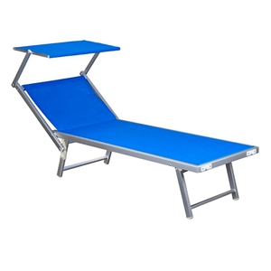 Lettino Prendisole in Textilene Blu con Telaio in Alluminio 185x70x40 cm Divano con Parasole DIVANO CON PARASOLE BLU 185x70x40 cm ALLUMINIO - Product Image 1