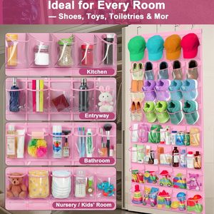 Over The Door <b>Shoe</b> Organizer 40 Pockets Clear PVC Waterproof Hanging Storage For Closet Bathroom Pink - Product Image 5