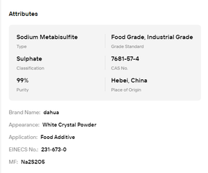 Wholesale Premium Food Industrial Grade 99% Sodium Metabisulfite White Crystal Powder CAS 7681-57-4 Food Additive - Product Image 6