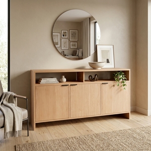 Buffet moderne en bois, credenza, buffet en contreplaqué avec placage bois, finition naturelle, armoire de rangement pour salon - Product Image 3