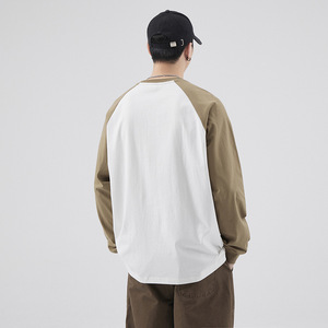 Camiseta básica holgada de manga larga raglán de algodón 100%, camiseta Unisex de marca de moda Vintage de Color contrastante para parejas - Product Image 5