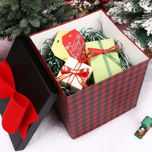 7909 Chất lượng cao gấp trâu kẻ sọc thiết kế lớn Hộp quà tặng có nắp đậy cho Giáng sinh lớn màu đỏ Bow trang trí nội thất vuông hộp quà tặng - Product Image 6