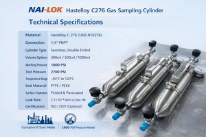 Cilindro <span class=keywords><strong>de</strong></span> Muestreo sin Costuras Monel 400 con Válvula <span class=keywords><strong>de</strong></span> Aguja y Manómetro, Doble Extremo 1/4" FNPT, Recipiente <span class=keywords><strong>de</strong></span> Muestreo <span class=keywords><strong>de</strong></span> Aleación 400, 3000 psi - Product Image 2