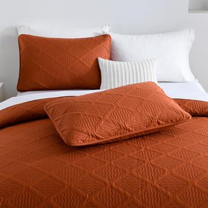 Modern Deep <strong>Orange</strong> Lightweight Ultrasonic Quilt Set <strong>Bedspread</strong> with Soft Fiber Wave Pattern for All Seasons and Customizable - Product Image 3