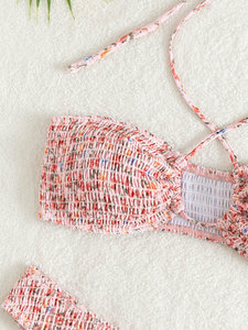 Conjunto de Bikini Brasileño con Estampado Floral para Mujer, Traje de Baño de Dos Piezas con Tirantes Ajustables, Sujetador Push-Up, Decoración de Perlas - Product Image 5