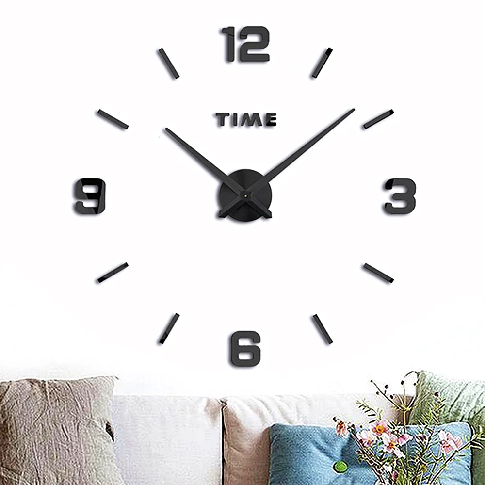 Зеркальные акриловые настенные часы, причудливые БОЛЬШИЕ ХУДОЖЕСТВЕННЫЕ 3d-наклейки «сделай сам» в гостиную, черного цвета, без рамки, уникальный подарок для домашнего декора