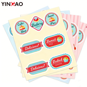 Hoja de pegatinas personalizadas troqueladas, impermeables y ecológicas para panadería, etiquetas de grado alimenticio para sellar cajas de pasteles, pegatinas para empaques de cupcakes y regalos con logo. - Product Image 3