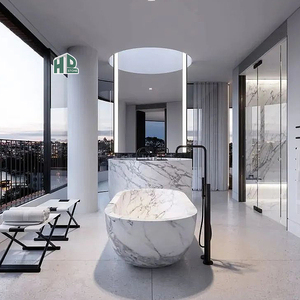 Hdstone อ่างอาบน้ำหินอ่อนสีเทาเข้มแบบอิสระดีไซน์ทันสมัยมีที่ระบายน้ำสำหรับกลางแจ้งโรงแรมวิลล่า - Product Image 4