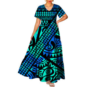 Vestido Casual Elegante y Ecológico con Estilo Marquesino y Tatuaje Polinesio Personalizado, Cuello en V y Manga Corta para Mujer, Envío Directo desde Fábrica, 1 MOQ - Product Image 5