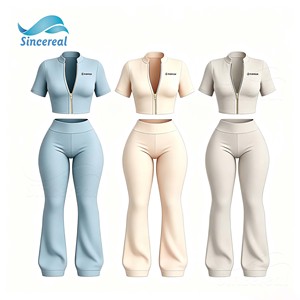 Custom Logo Gym Y2K Fitness Workout <strong>Set</strong> Full Zip Up Jacket Flared Yoga Leggings Matching Headband 2 Piece Women Activewear <strong>Sets</strong> - Product Image 3