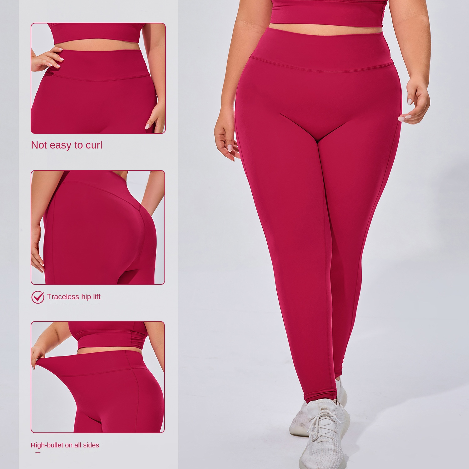 European American Plus Size High Waist Solid Yoga Pants Women's Belly Tight Hip Tight Breathable Spandex/Nylon Running Fitness