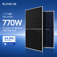 Module solaire bifacial Sunevo N-Type HJT à double vitrage 770W avec 132 demi-cellules pour l'installation solaire sur les toits d'usines industrielles