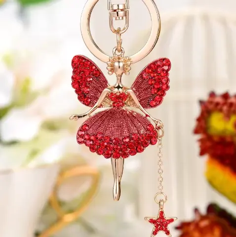 Metal Key Chains Rhinestone Butterfly Wing Fairy Angel Keychain Dancing Ballet Sparkling Crystal Keyring Pendant Women decorate