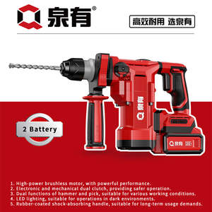 <span class=keywords><strong>Marteau</strong></span> de démolition <span class=keywords><strong>sans</strong></span> <span class=keywords><strong>fil</strong></span> de qualité industrielle 20V 800W avec batterie Li-Ion et burin de 25 mm pour le travail de la brique et l'ingénierie - Product Image 2