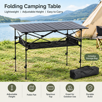 Table de camping pliante rectangulaire AeroMara en métal avec hauteur réglable et sac de rangement pour mobilier d'extérieur en noir