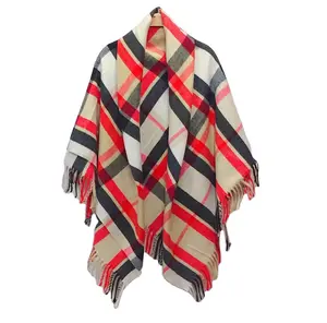 Autumn And Winter Plaid Cashmere Tassel Thick Square Colorful Plaid Square Scarf