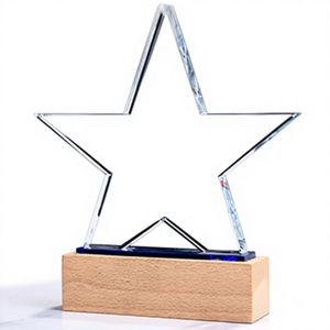 Base de Madera en Forma de Estrella, Impresión UV Personalizada, Ecológica, Grabada, Trofeo de Cristal Transparente para Regalo Empresarial Corporativo - Product Image 1