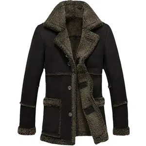 购买最佳高品质款式冬季男士毛皮黑色Reacher风格羊皮外套高品质材质