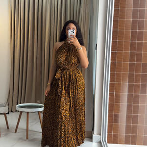 Abito <span class=keywords><strong>lungo</strong></span> plissettato estivo in poliestere con stampa leopardata, nuovo stile africano, moda transfrontaliera Europa America, per donna 2026 - Product Image 2