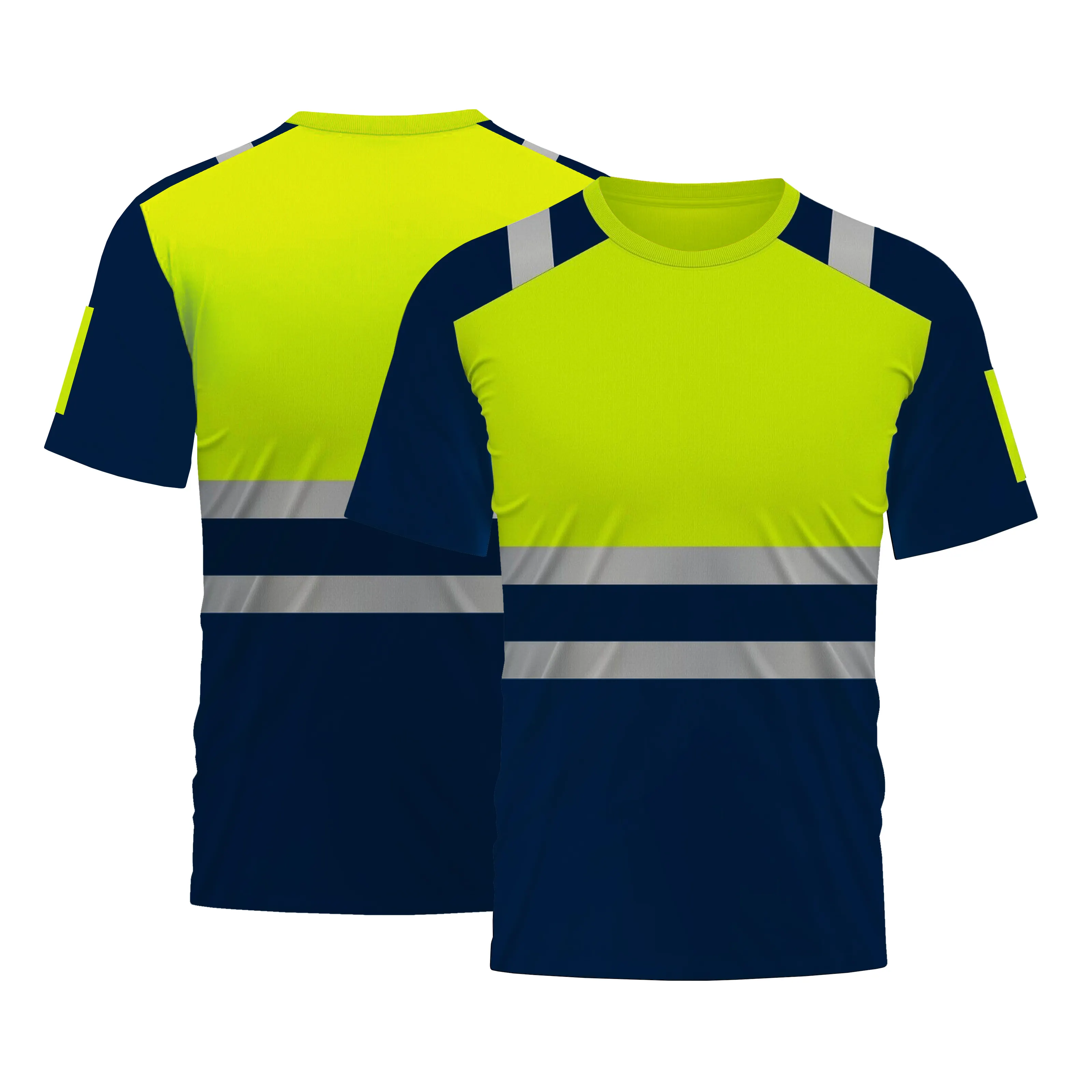 Fluorescent Yellow Safety Reflective Hi Vis Working Shirts T-Shirt Men Quick Dry Reflective Polo T Shirt
