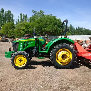 Tractor usado J Deere 55hp 4x4wd, rueda pequeña de granja, equipo de maquinaria agrícola compacta, cargador frontal y retroexcavadora