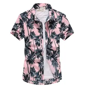 Men's Short Sleeve Hawaiian Print Shirt Custom Art Logo Fashionable Multicolor Woven Fabric for Beach Size 6XL-New