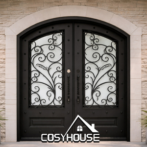 Classic Black Double Front <b>Door</b> with Gothic Inspired Glass Design - Product Image 2