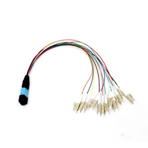 MPO (hembra)-LC OM3 Tipo apretado amortiguado 12 colores Cable de conexión de fibra óptica multimodo