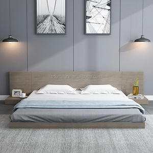 Affordable 3 Star Hotel <b>Platform</b> <b>Bed</b> Set Wooden <b>Frame</b> with Large Panel Headboard and Floating Nightstands for Budget Hotel - Product Image 3