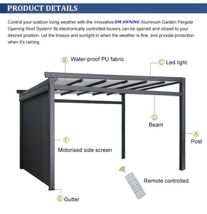 Toit de pergola motorisé en PVC Pare-soleil étanche en aluminium Couverture de patio Système d'ombrage extérieur rétractable automatique - Product Image 5