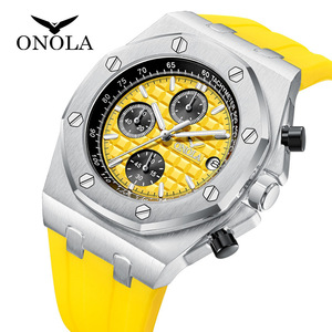 ONOLA 6805 <b>Men's</b> Luxury Fashion Square Alloy Chronograph Sport <b>Watch</b> with Silicone Band and Glass Dial - Product Image 1