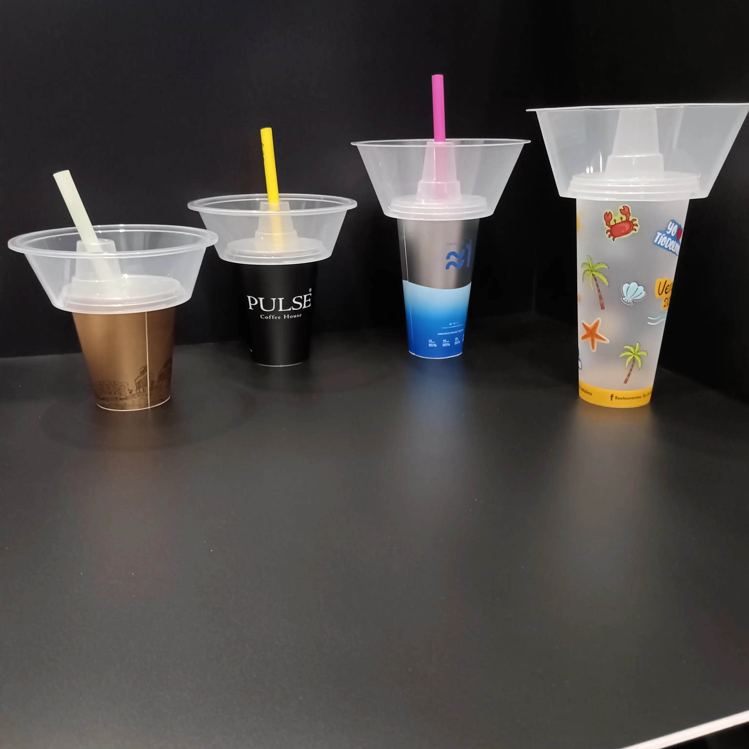 Factory Logo Printed 2 in 1 snack drink cup with straw large opening plastic beverage cup top snack bowl for movie