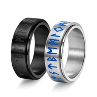 Bague rotative en acier inoxydable pour homme, thème runes vikings nordiques, importée de l'étranger, avec fonction veilleuse pour soulager le stress