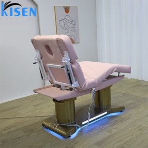KISEN Luxury Gold Beauty Salon Furniture 4 Motor Electric Massage Cosmetic <b>Bed</b> Spa Adjustable EyeLash Facial <b>Bed</b> With Lamp - Product Image 3