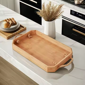 Plateaux de service alimentaires en bambou personnalisés multifonctionnels écologiques avec poignées en corde décoratifs pour le petit déjeuner le dîner l'apéritif - Product Image 1