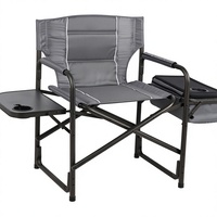 Chaise de camping pliante robuste avec sac isotherme et table latérale, structure en fer, mobilier d'extérieur en bois massif, supporte 300 lbs