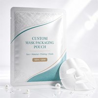 Pochette durable pour masque facial, sachet pour masque en feuille, emballage cosmétique personnalisé avec logo imprimé, pochette à bec verseur en PET+Aluminium+PE refermable pour les soins de la peau