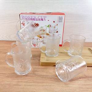 Ensemble de 6 tasses à eau en verre givré à motif de rose, réutilisables, pour café, thé, lait, avec poignée, vaisselle élégante - Product Image 2