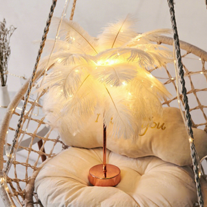 Nueva Lámpara de Mesa LED con Plumas de Cobre, Romántica y Decorativa para Dormitorio de Niña, Lámpara de Noche con Control Remoto - Product Image 1