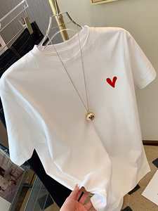 T-Shirt Estiva da Donna Y2K, Manica Corta Larga con Stampa Cuori Rossi, Girocollo, Abbigliamento Casual per San Valentino, 100% Cotone Jersey - Product Image 3