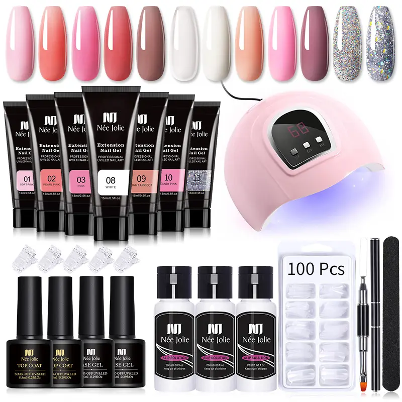 Custom Private Label 12 Kleuren 15Ml Poly Nail Gel Extension Kit Met Lamp