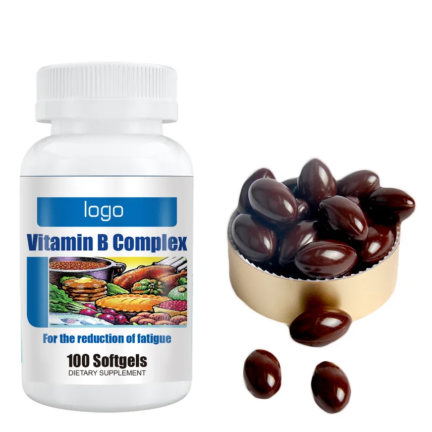 Capsule Softgel vitamina B12, B1, B2, B3, B5, B6, B7, B9, integratore di vitamina B di acido folico per supportare il metabolismo energetico sano