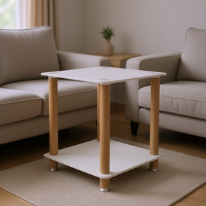 Mesa Auxiliar Moderna de Dos Niveles en Roble Blanco con Estante de Almacenamiento para Muebles de Sala - Product Image 2