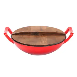 SJP001-1 Custom restaurant equipment non stick single wok gas cooker Kitchen ware enamel cast iron chinese wok pan